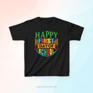 Happy First Day of School Kids Tee, Back to School Shirt, Toddler Cotton Tee, Children’s Graphic Tee, School Outfit